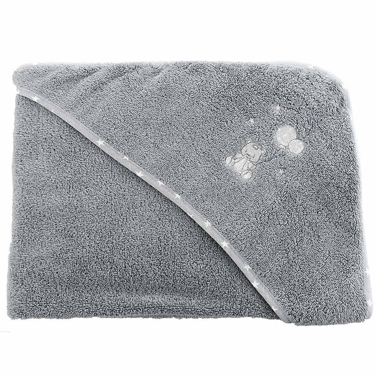 BABY SOFT OURS - Cape de bain bébé en coton peigné zéro twist  galet 75x75 cm
