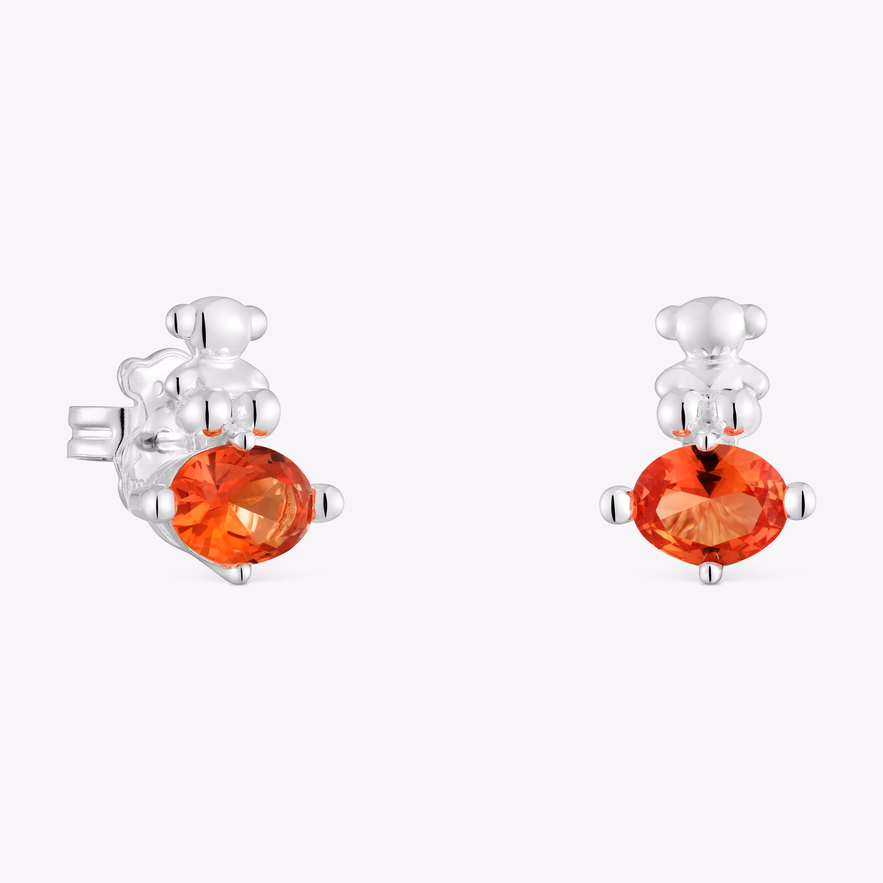 Pendientes motivo oso de plata y zafiro naranja creado en laboratorio Bold Bear LGG