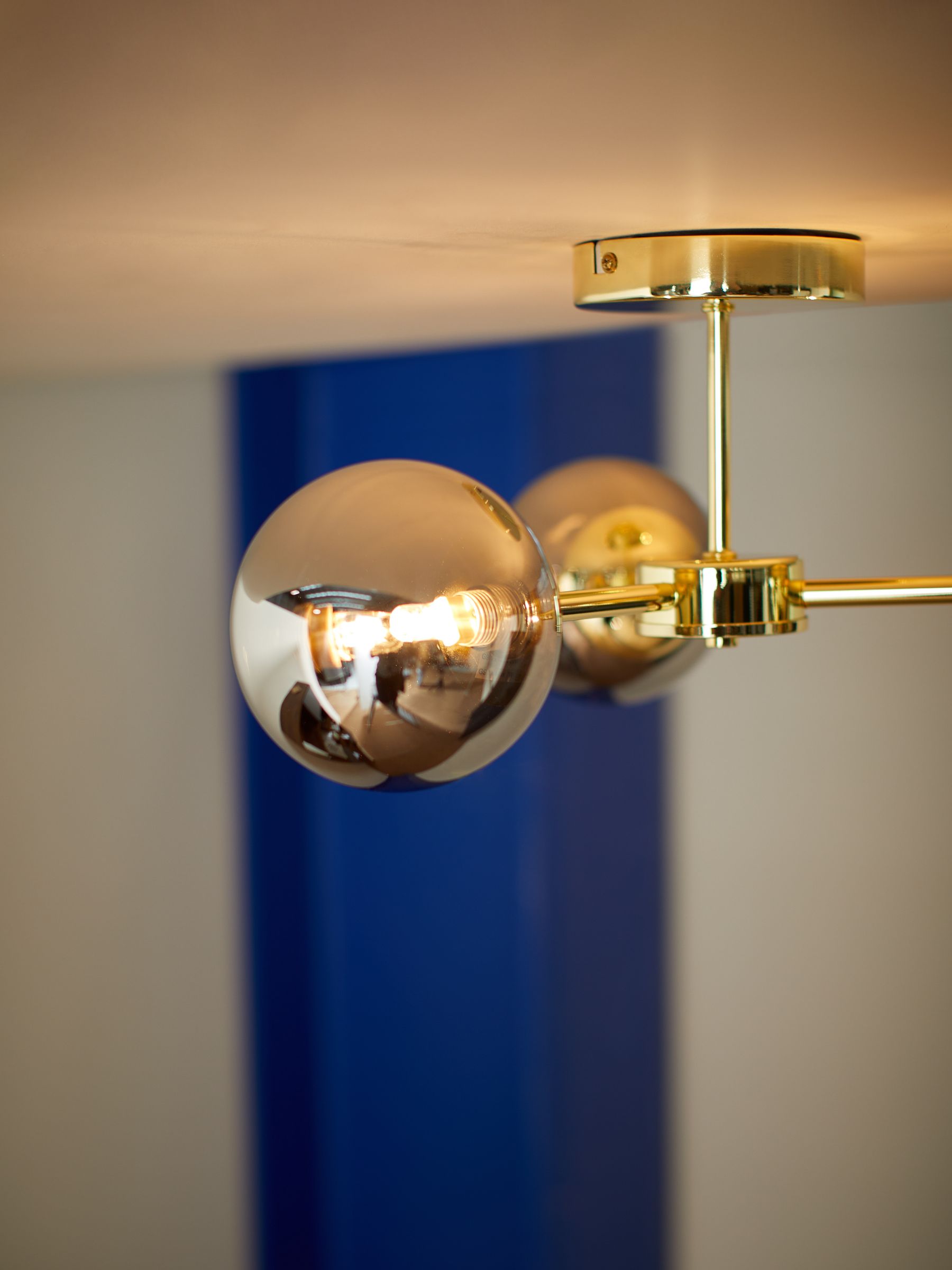 Globe 3 Light Flush Ceiling in Brass/Smoked Glass