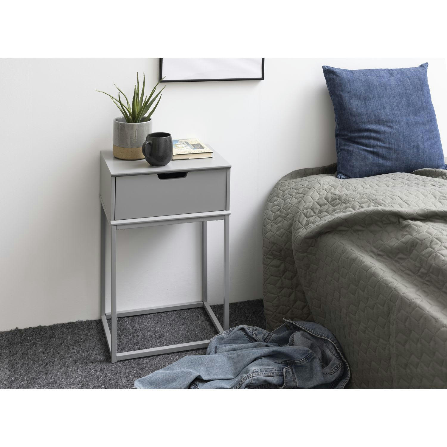 MIRRA - Table de chevet 1 tiroir en mdf et métal gris