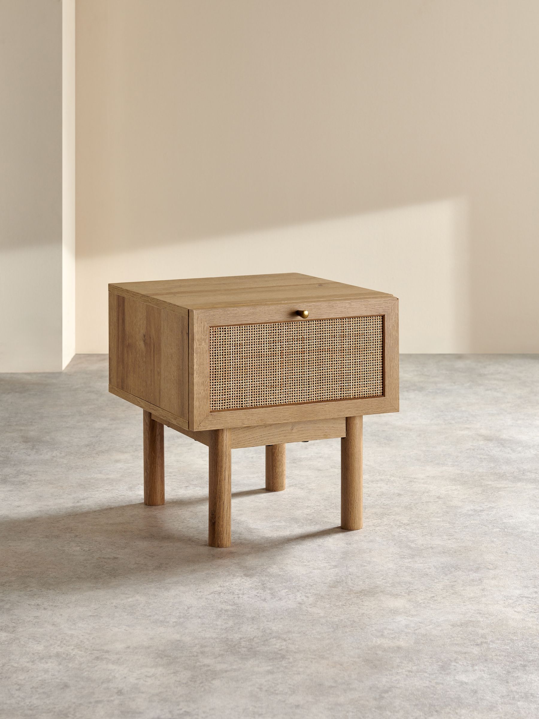 Pavia Rattan Bedside Table in Oak Effect