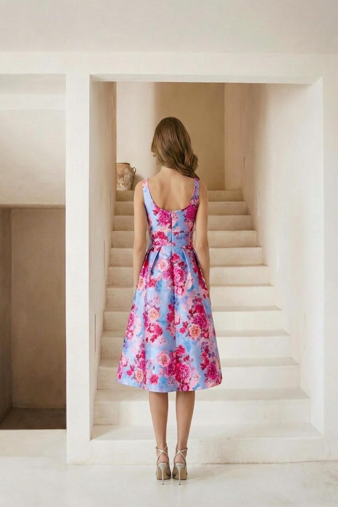 Chi Chi London Sleeveless Floral Fit and Flare Midi Dress in Blue
