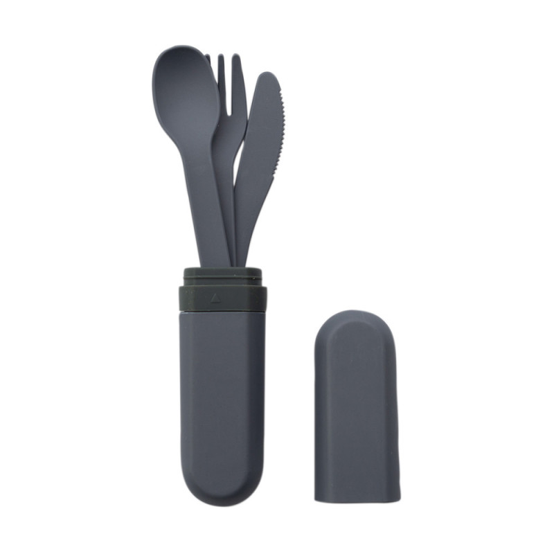 Set de couverts de camping gris foncé 3 pièces