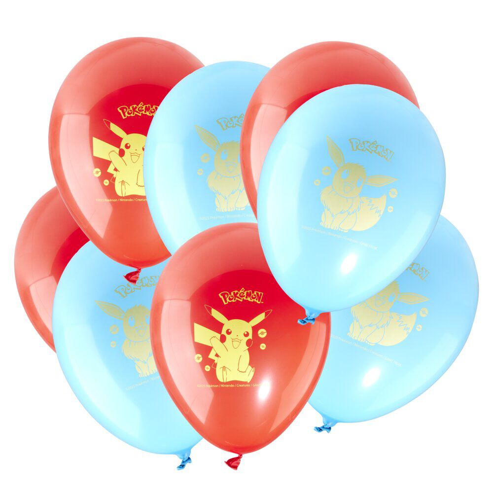 Ballon Pokémon x8 de baudruche bleu et rouge H21,5cm