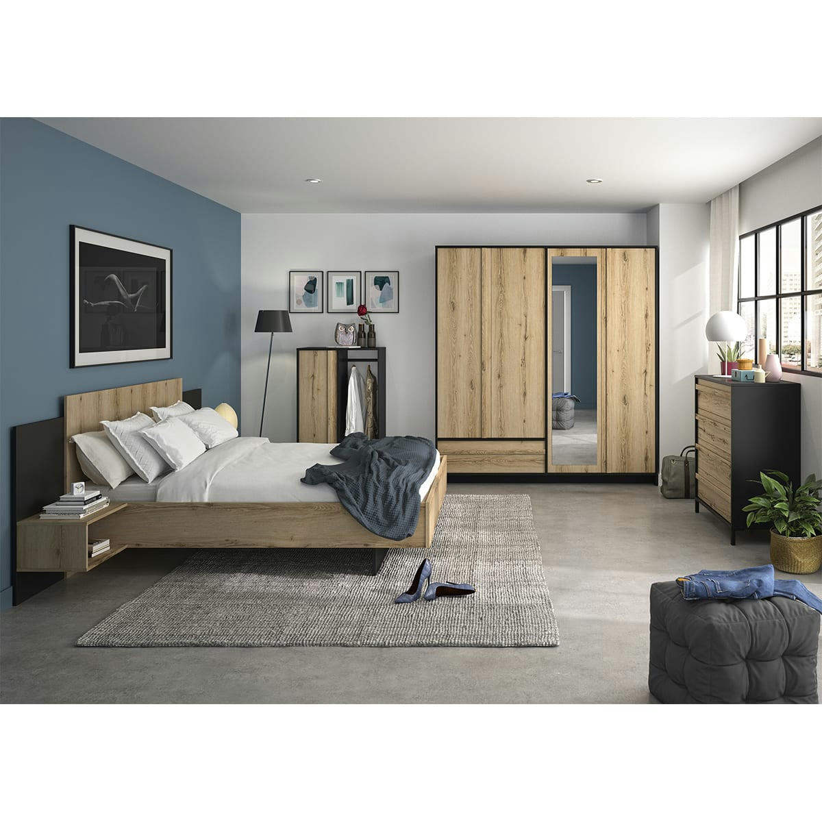 GARLONE - Lit effet bois 180 x 200 cm