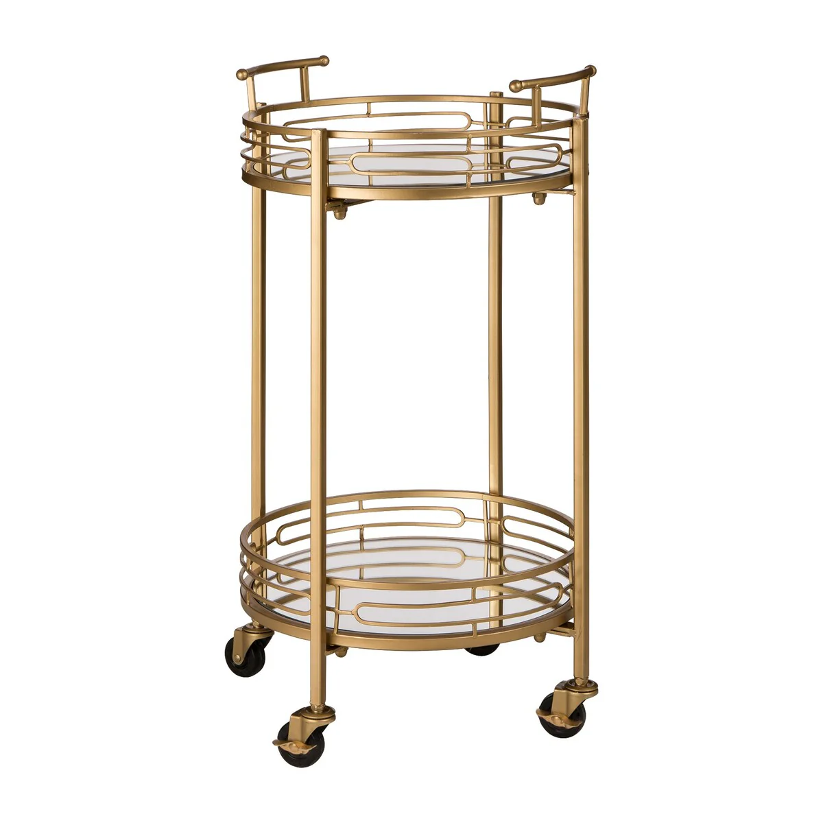 Glitzhome 30H Deluxe 2-Tier Metal Round Mirrored Bar Cart