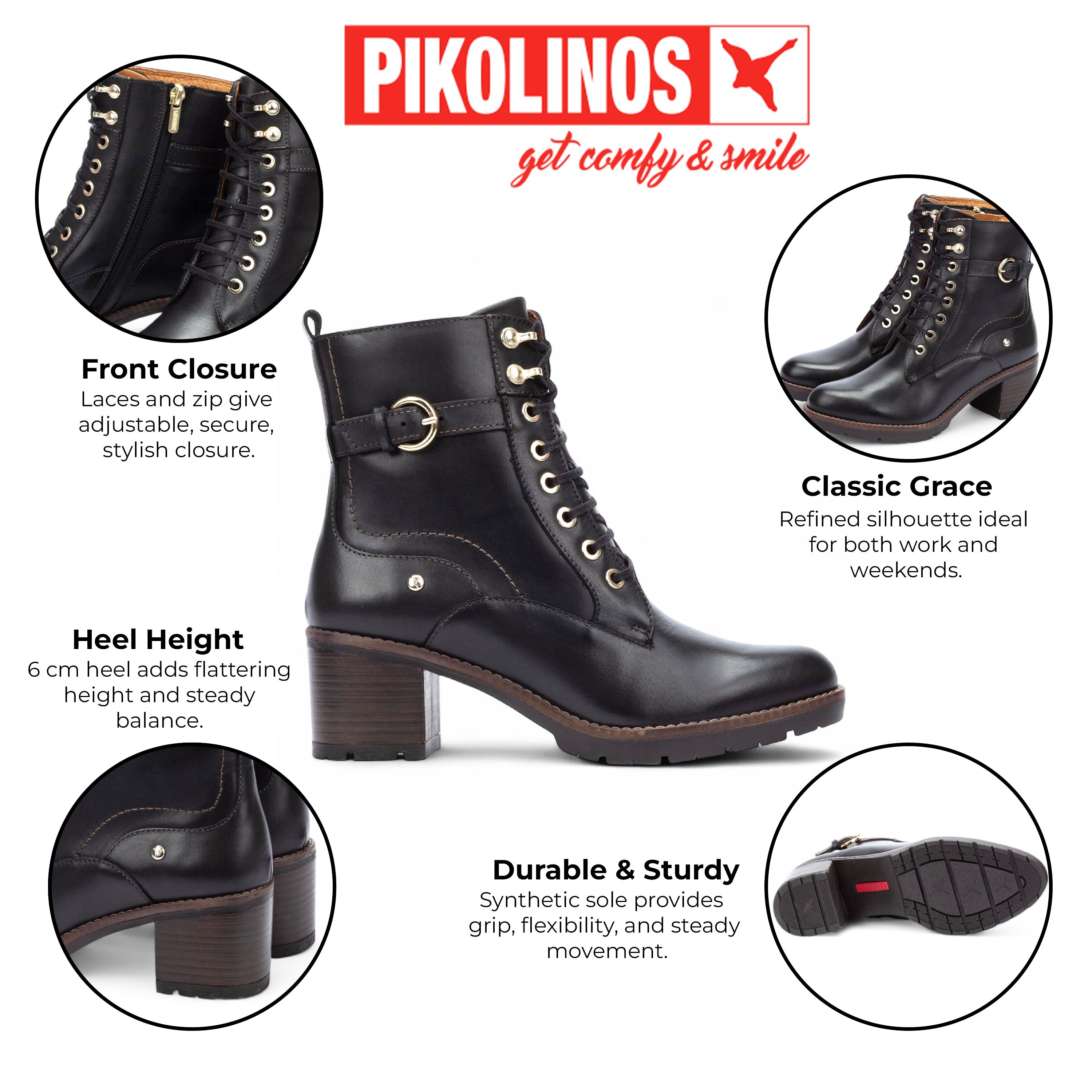 Infinity Leather Pikolinos Leather Mid-Heel Combat Ankle Boots - Llanes