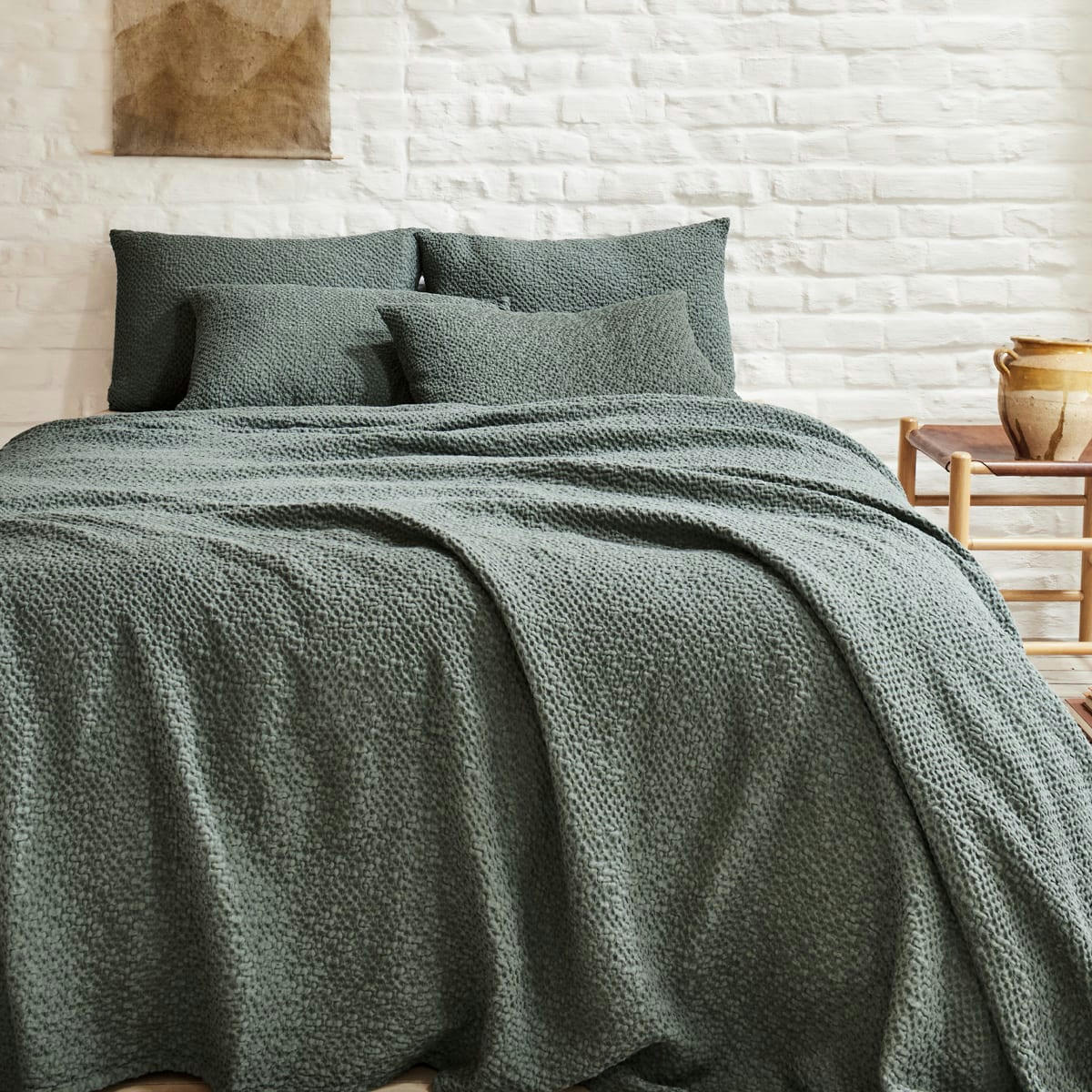 SONGE - Couvre lit en coton vert 260x240