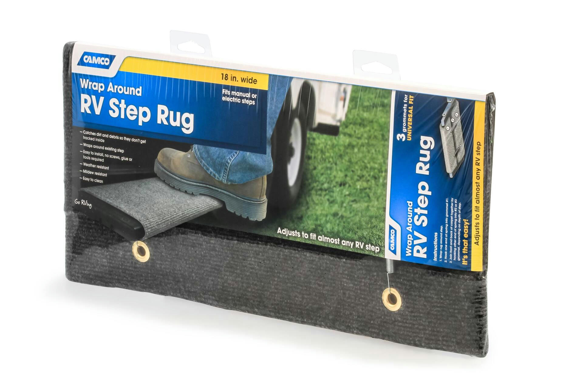 CAMCO 42931 Wrap-Around RV Step Rug, 22 x 23-in, Brown