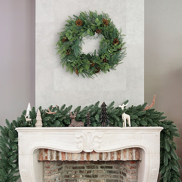 Couronne de Noël artificielle D45 cm - style evergreens - Little Grove