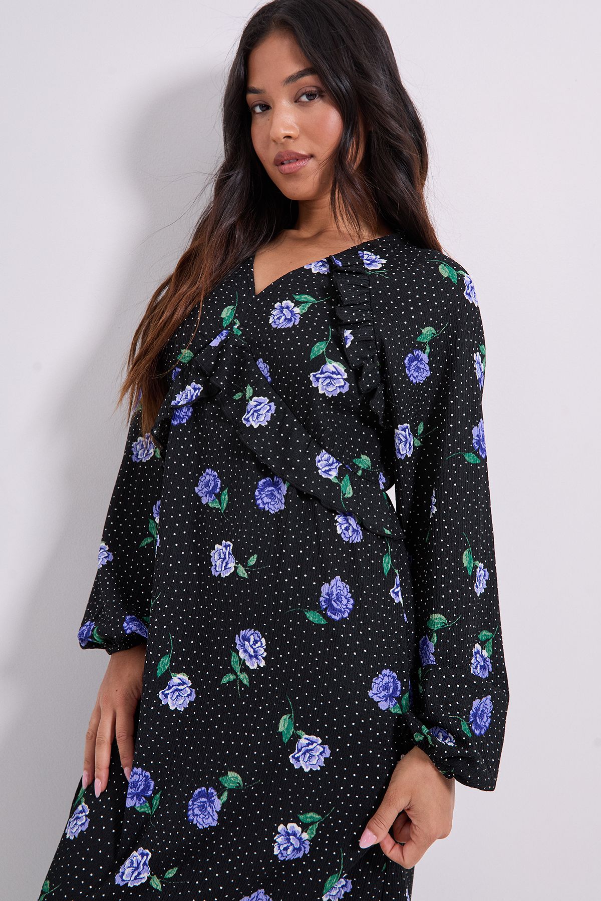 Dorothy Perkins Petite Floral Empire Seam Frill Detail Jersey Midi Dress