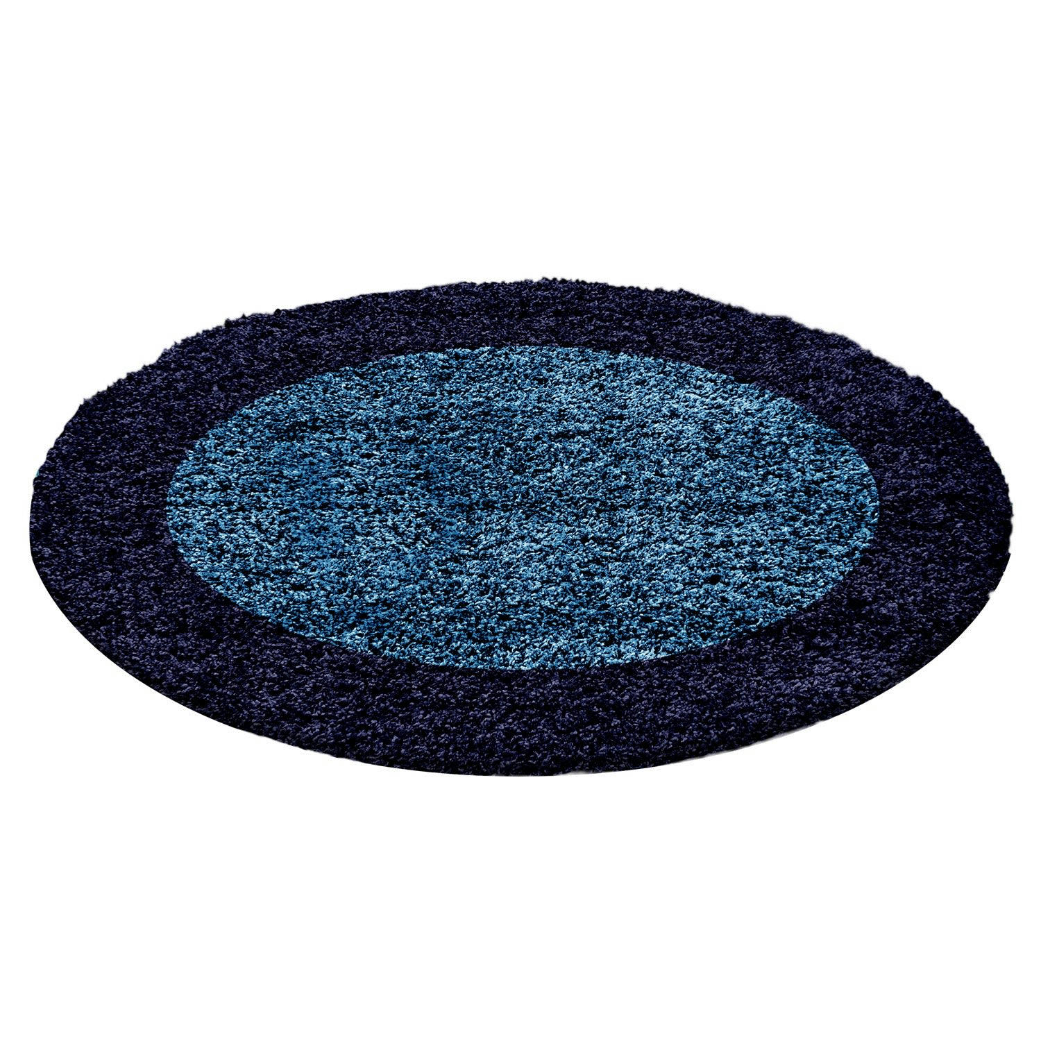 SHAGGY - Tapis à bordures rond bleu 160x160cm