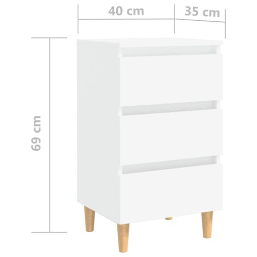 NNEVL Bed Cabinet with Solid Wood Legs White 40x35x69 cm