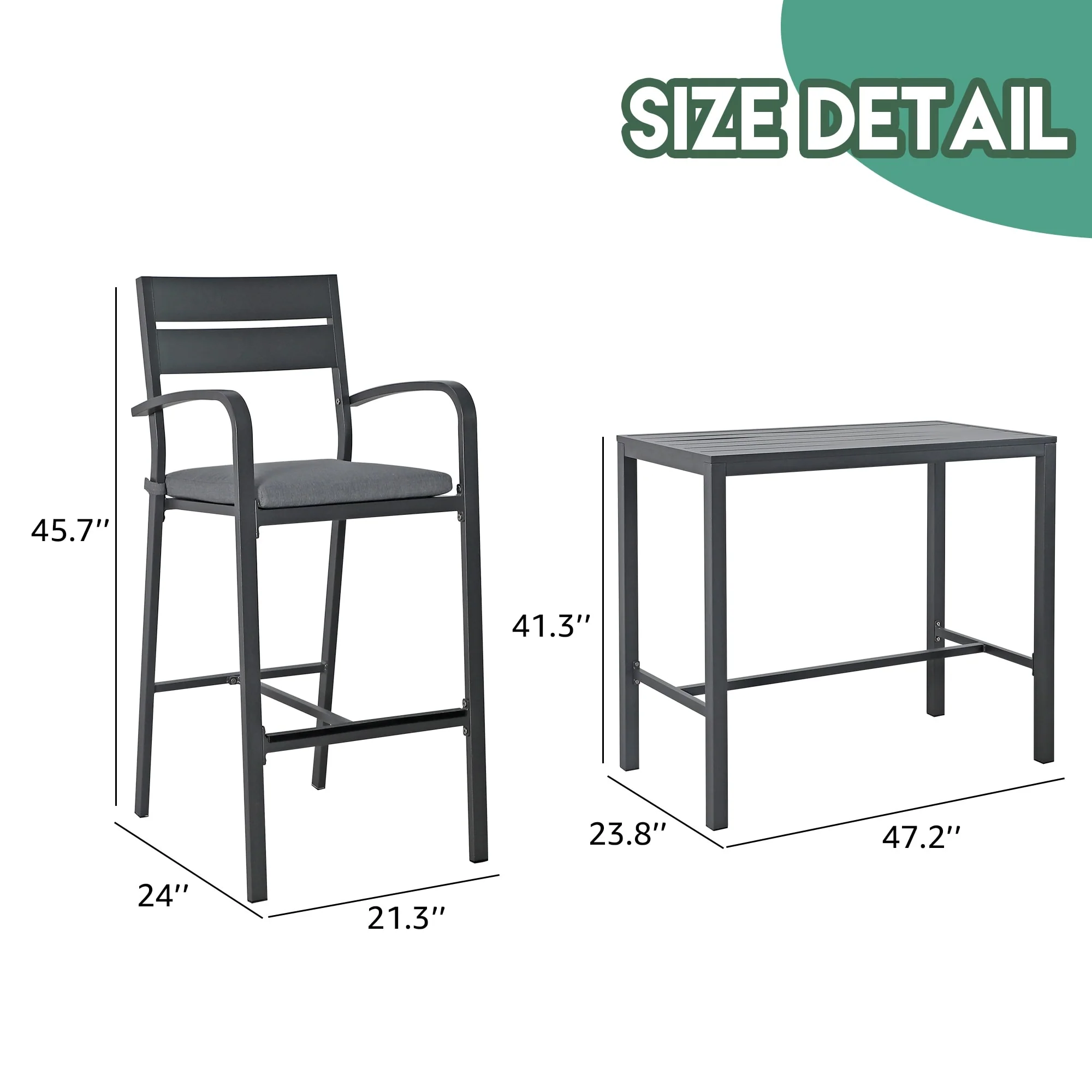 5-Piece Patio Aluminum Bar Set Outdoor Dining Set