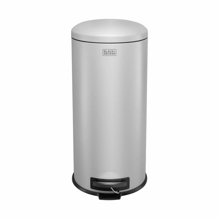 Black   Decker 30 Litre Dome Lid Pedal Bin - Grey