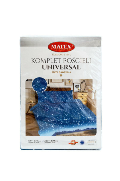 Pościel 220x200 Gwiazdy księżyce niebieska Universal Matex