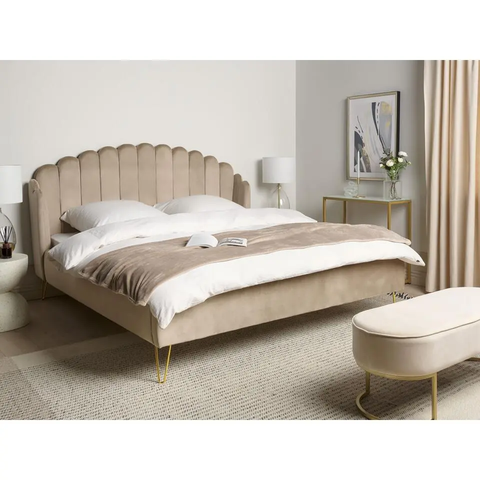 AMBILLOU - Tweepersoonsbed - Taupe - 180 x 200 cm - Fluweel