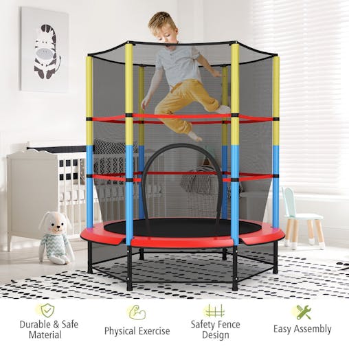 NNECW 55 Inches Kids Trampoline with Safety Enclosure Net