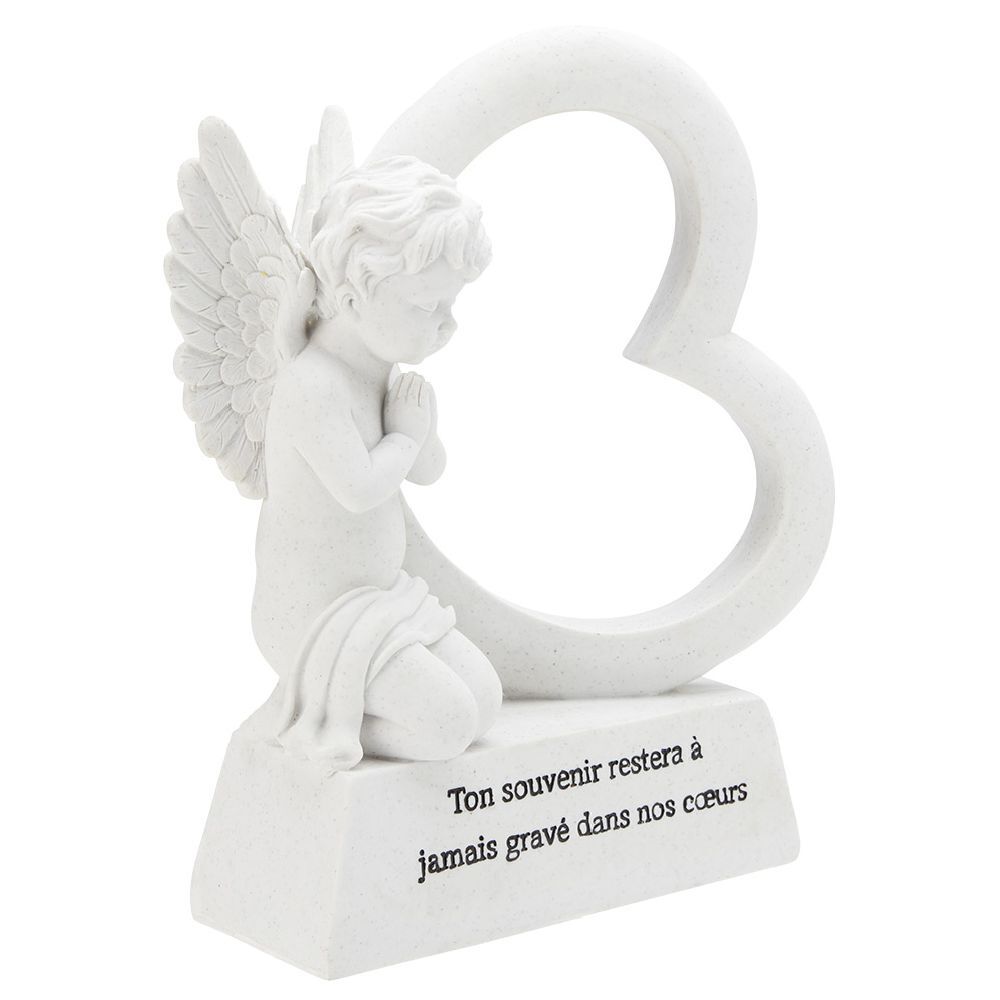 Plaque funéraire Ange coeur sur socle blanc