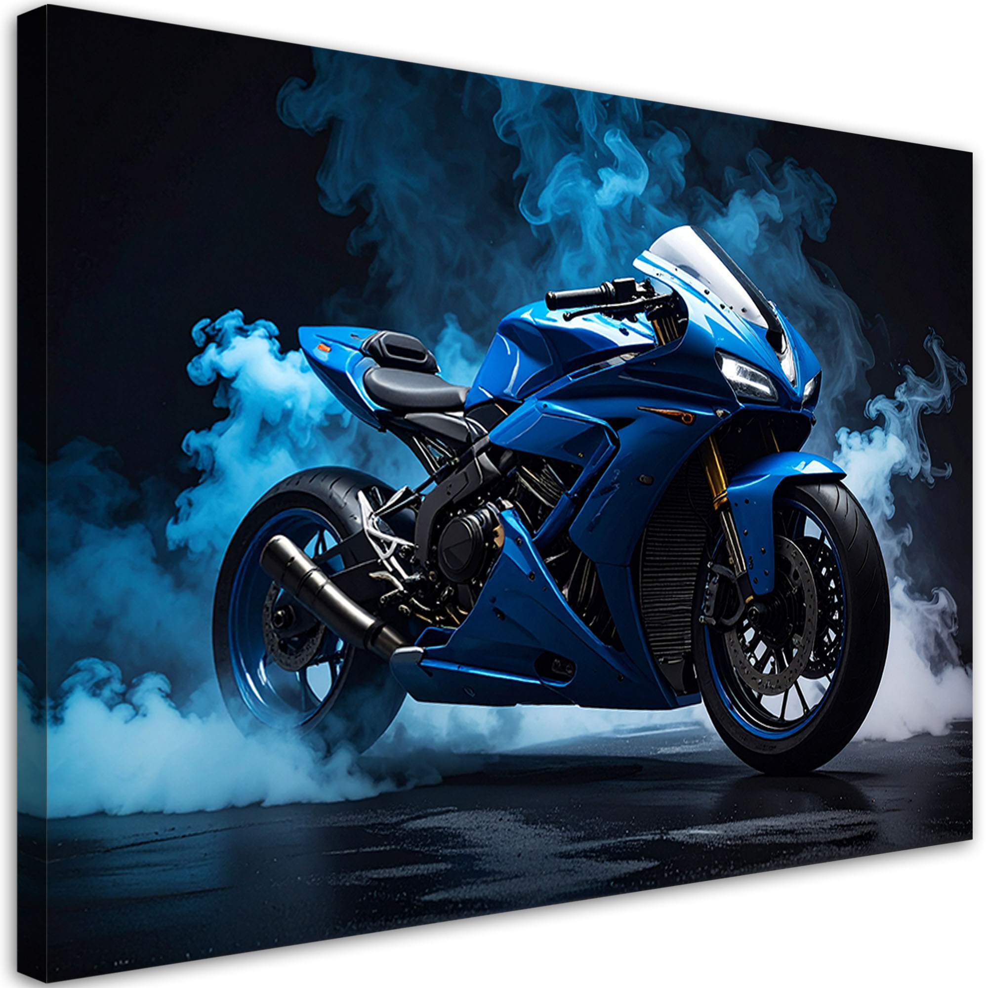 Obraz do salonu biura pokoju nastolatka, Niebieski Motocykl Motor 30x20