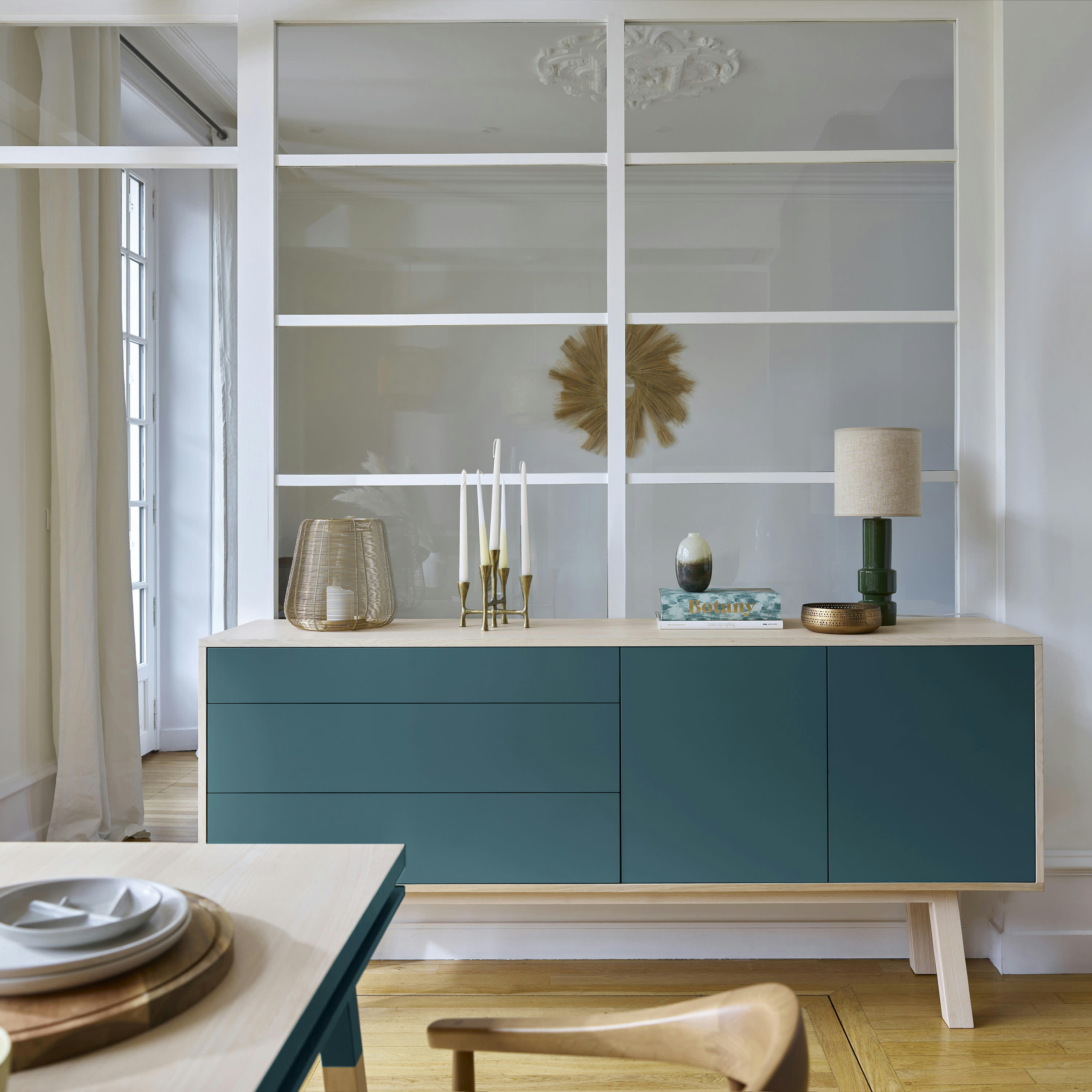 KUBE - Buffet en frêne 2 portes+3 tiroirs 180 cm, hauteur 94 cm