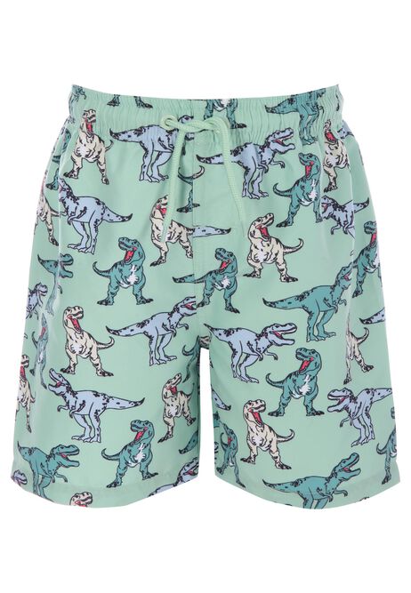 Younger Boys Green Dinosaur Swim Shorts