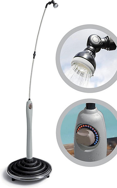Douche d extérieur jardin et piscine 50 L, design gris taupe, réservoir grande capacité, facile à installer