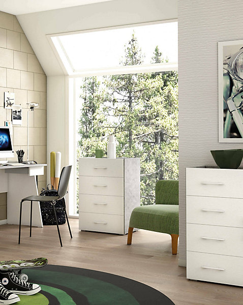 Commode Solano, Commode 4 tiroirs pour la chambre, Bureau polyvalent ou meuble d'étude, 60x41h87 cm, Ciment et Blanc