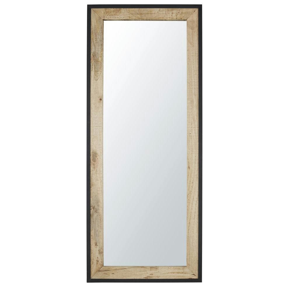 MILES - Grand miroir rectangulaire en bois de manguier et métal noir 70x170