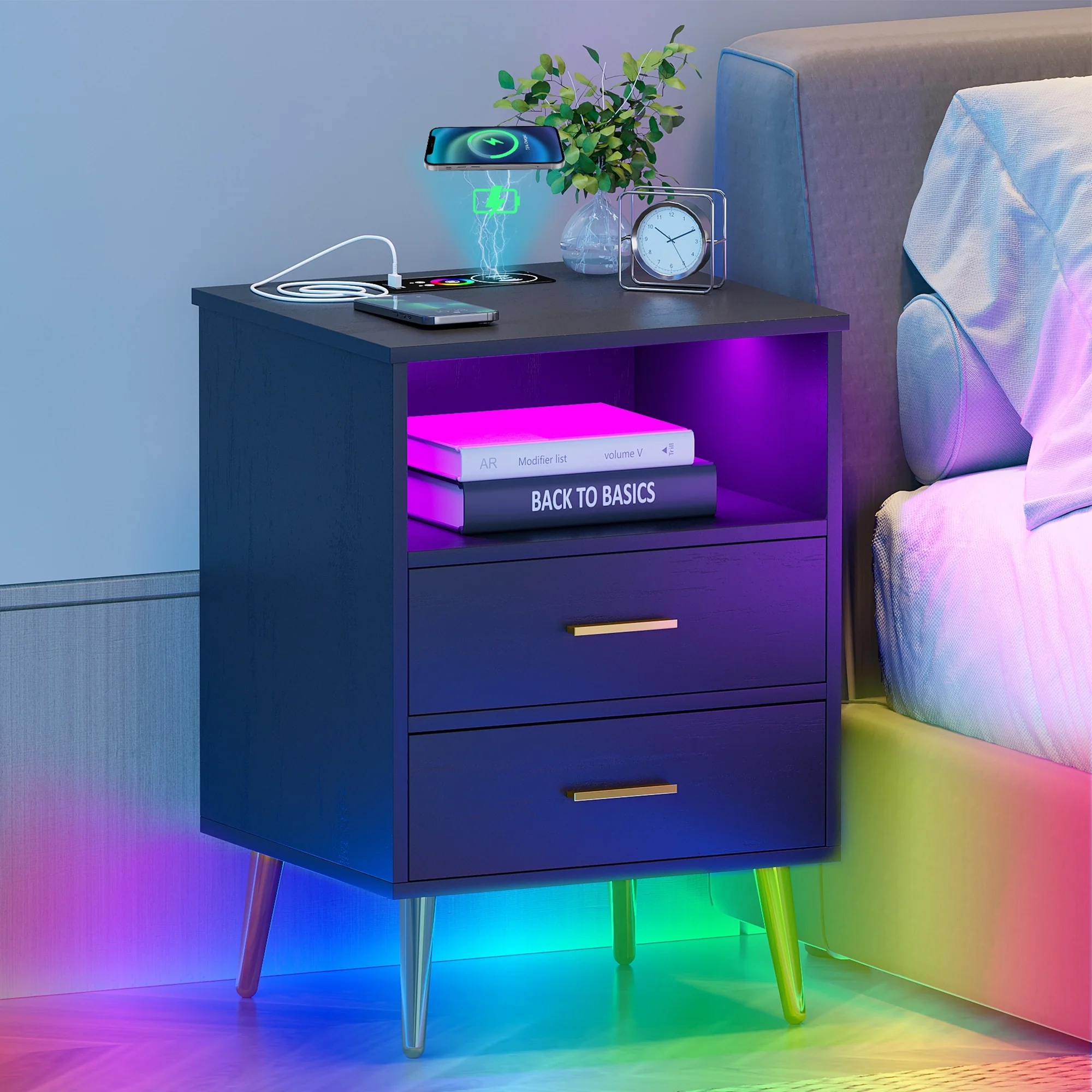 2-Drawer Nightstand With Charging Station
