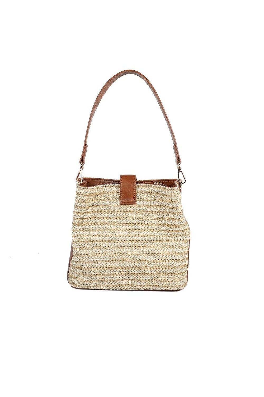 Pavers Woven Shoulder Bag with Faux Leather Trim