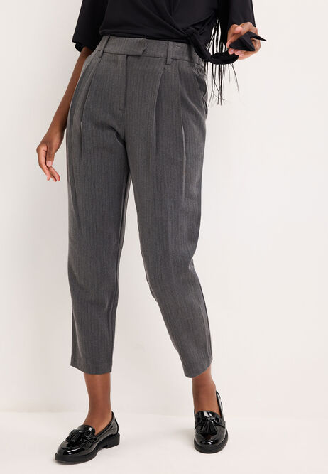 Womens Grey Textured Tapered Leg Trousers
