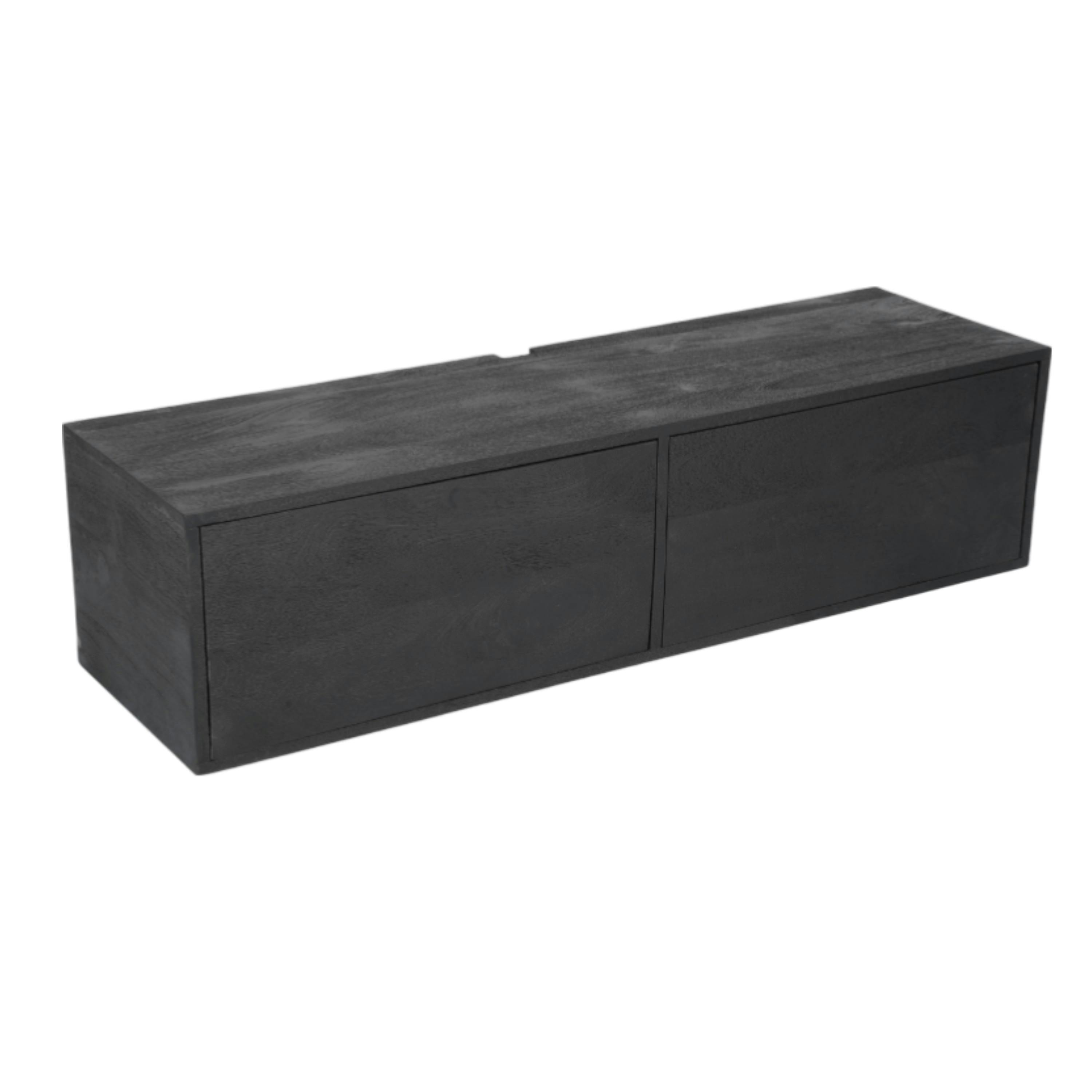 Petit meuble TV suspendu bois noir 2 portes JUNO