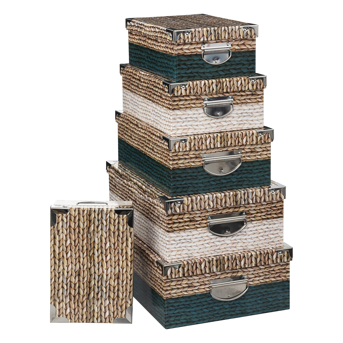 Conjunto de 6 caixas multicoloridas com efeito malha