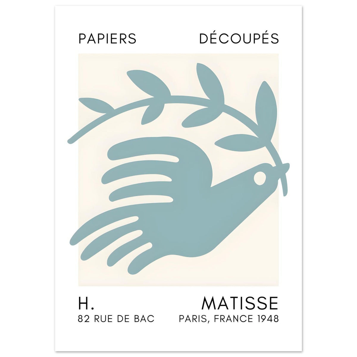 Artfulprints Poster Matisse – Peace dove turquoise  - 50x70 cm - Turquoise