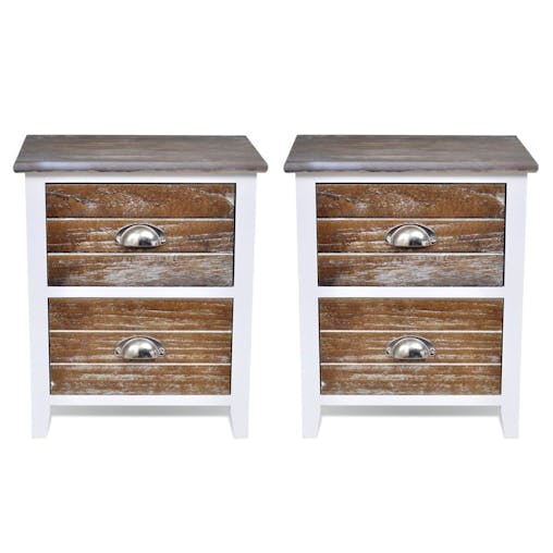 NNEVL Nightstand 2 pcs with 2 Drawers Brown and White