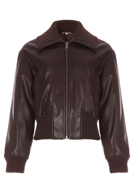 Older Girls Chocolate Brown Faux Leather Jacket
