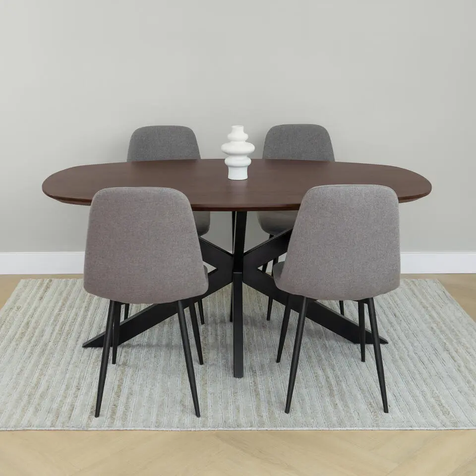 QUVIO Eettafel Sofia - Deens ovaal - 160x90 cm - FSC - Walnoot bruin