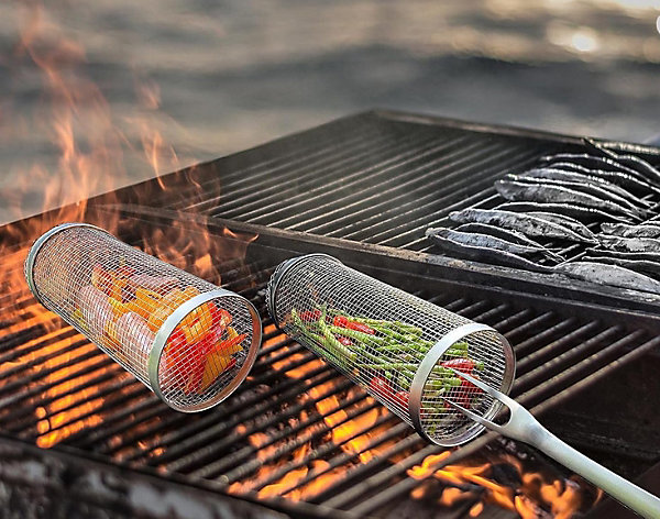 Panier Grill en Acier Inoxydable pour Légumes Crevettes Steak- Accessoire Barbecue Plein Air