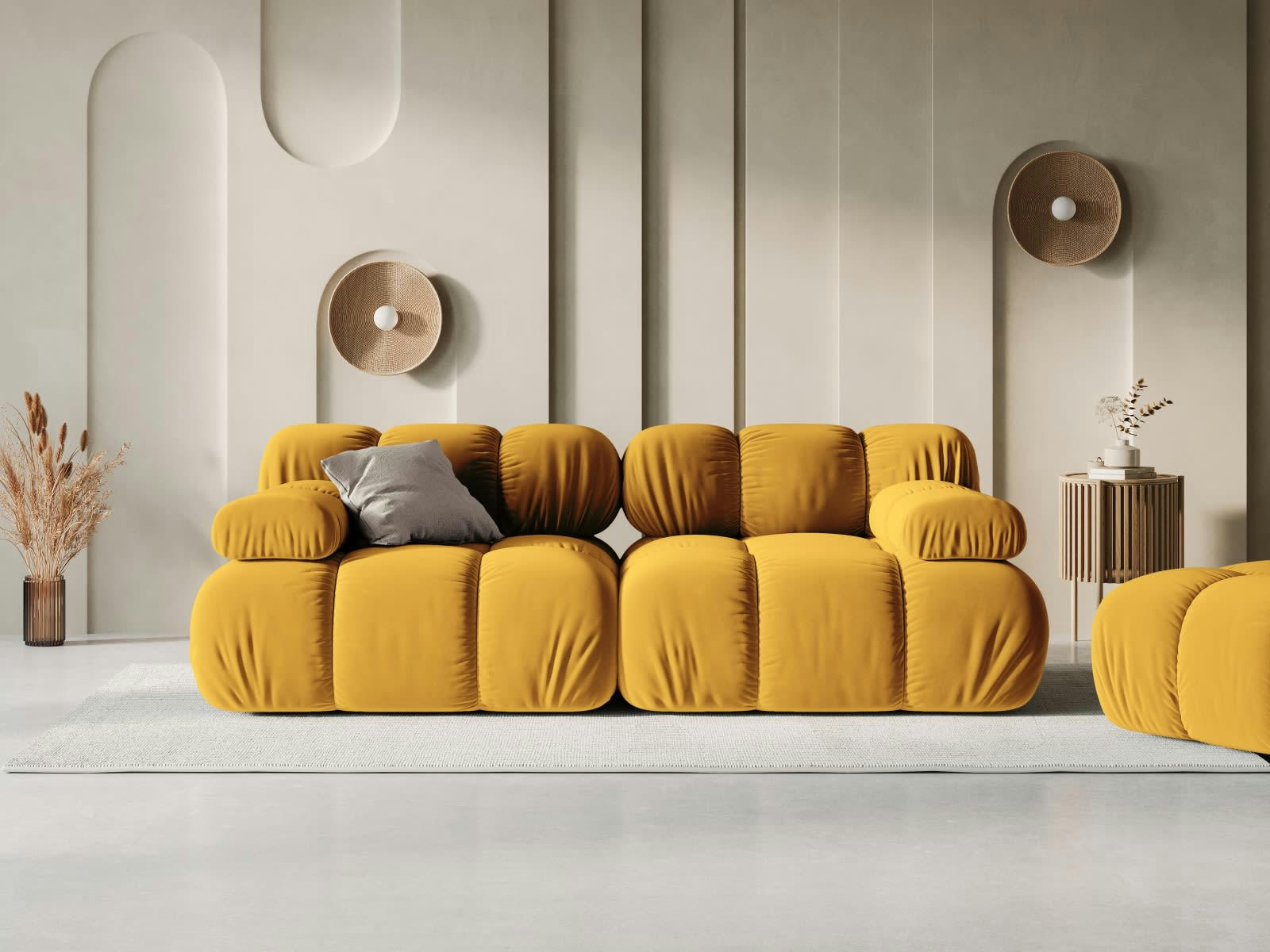BELLIS - Canapé modulable 2 places en tissu velours jaune