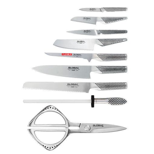 Global Takashi 10 Piece Knife Block Set Global 2 Stage Black Sharpener 10pc Knives