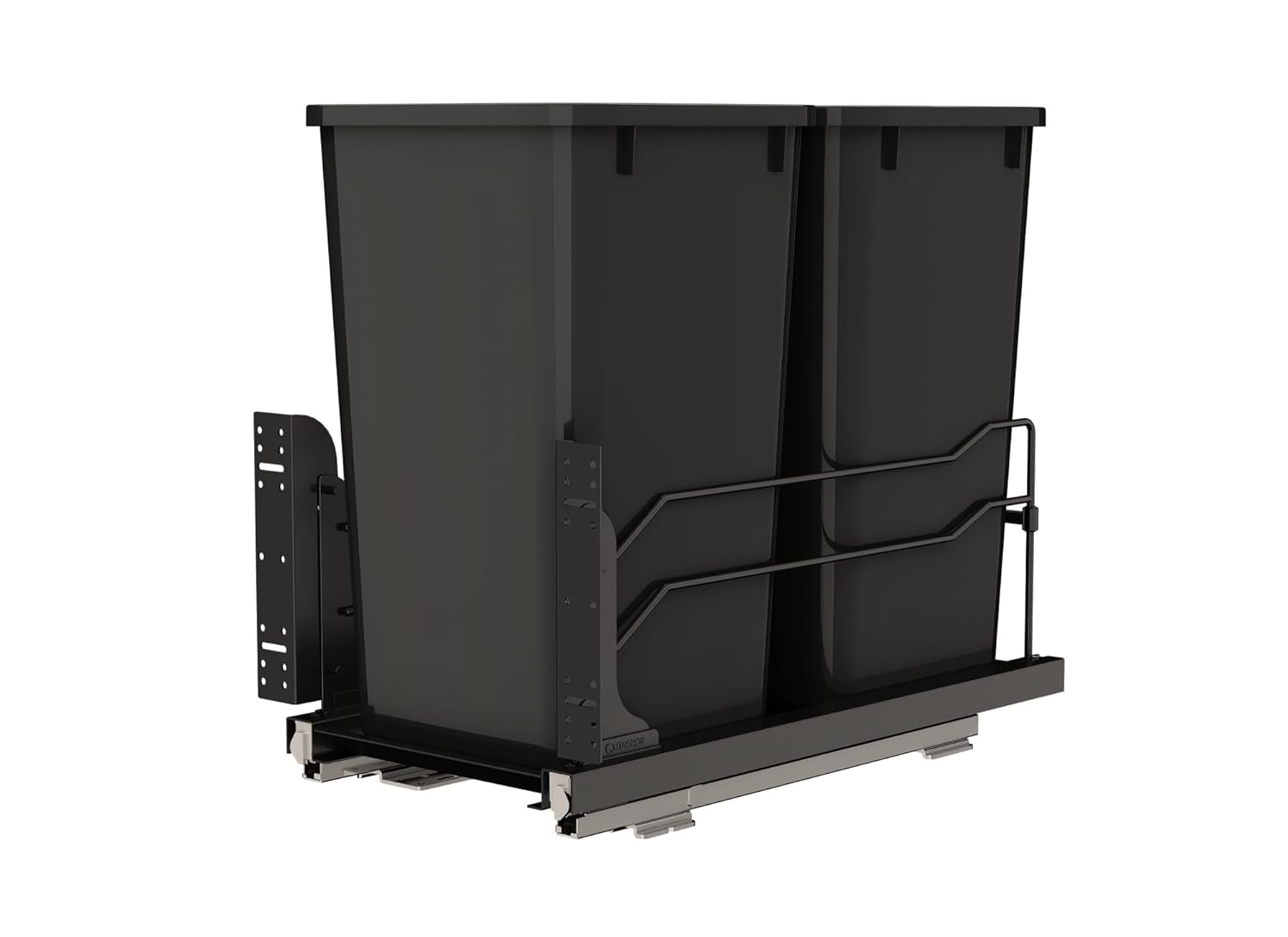 Rev-A-Shelf 27 Qt Double Pullout Under Cabinet Kitchen Trash Cans w/Soft-Close Slides for 15” Base Cabinets, Black, 53WC-1527SCDM-218 - Container Bins for Waste Management