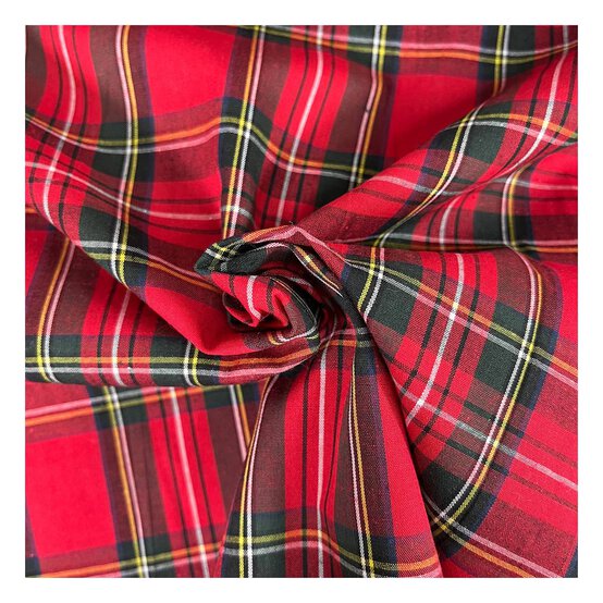 Red and Green Tartan Polycotton Fabric by the Metre