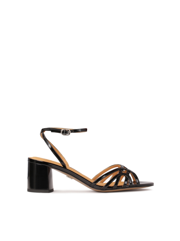 Patent leather black sandals with thin straps