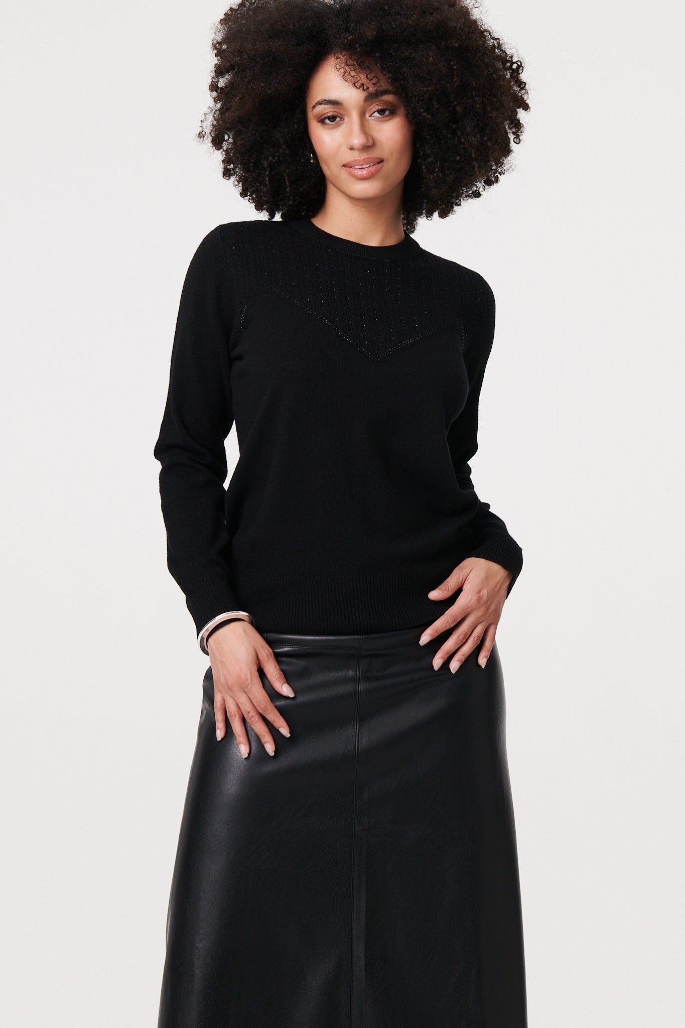 Izabel London Textured Knit Slim Fit Jumper
