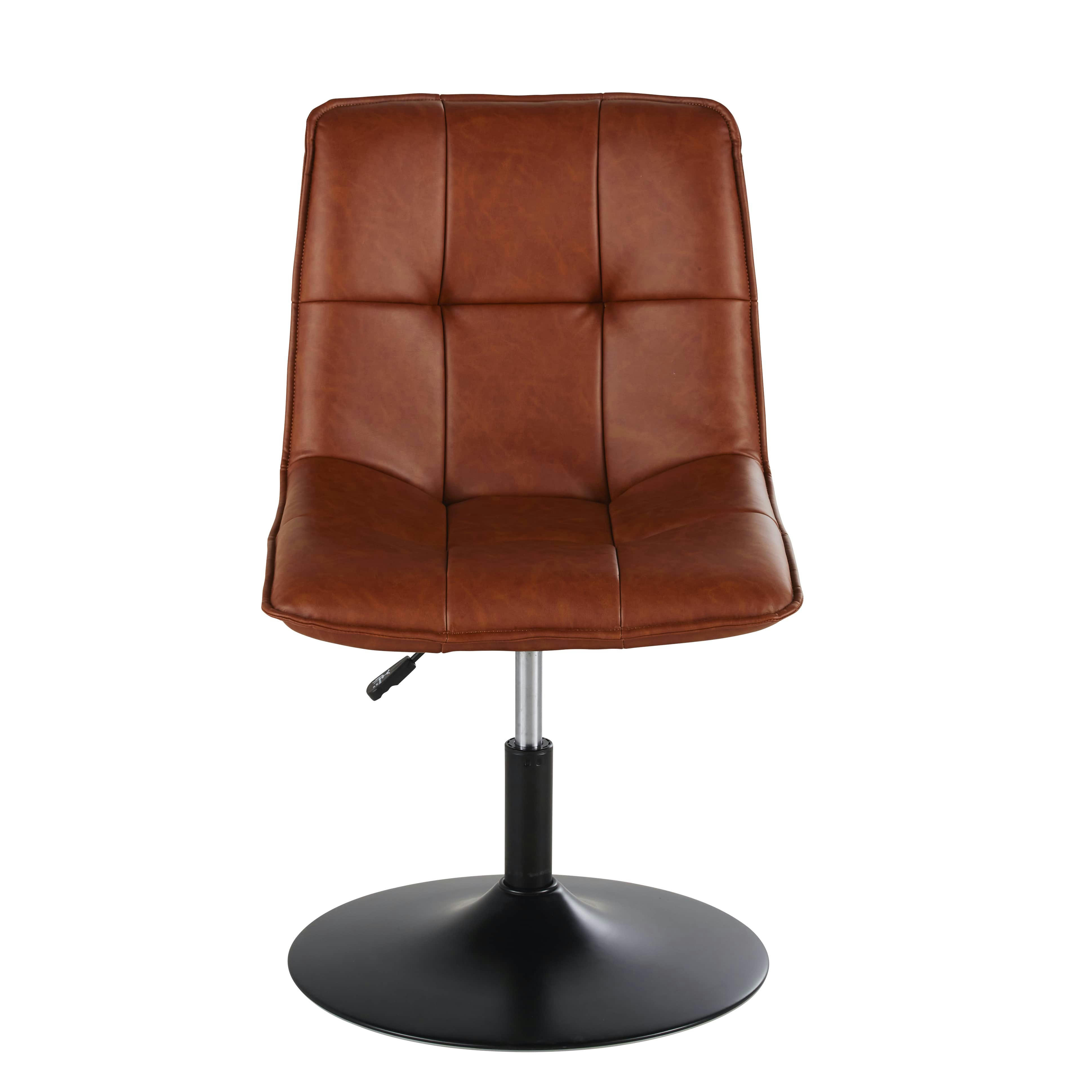 Finley - Chaise de bureau pivotante réglable marron effet cuir et métal noir