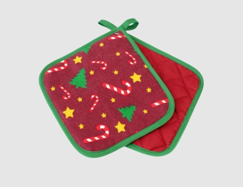 Topflappen Zuckerstangen, Tannenbäume Rot