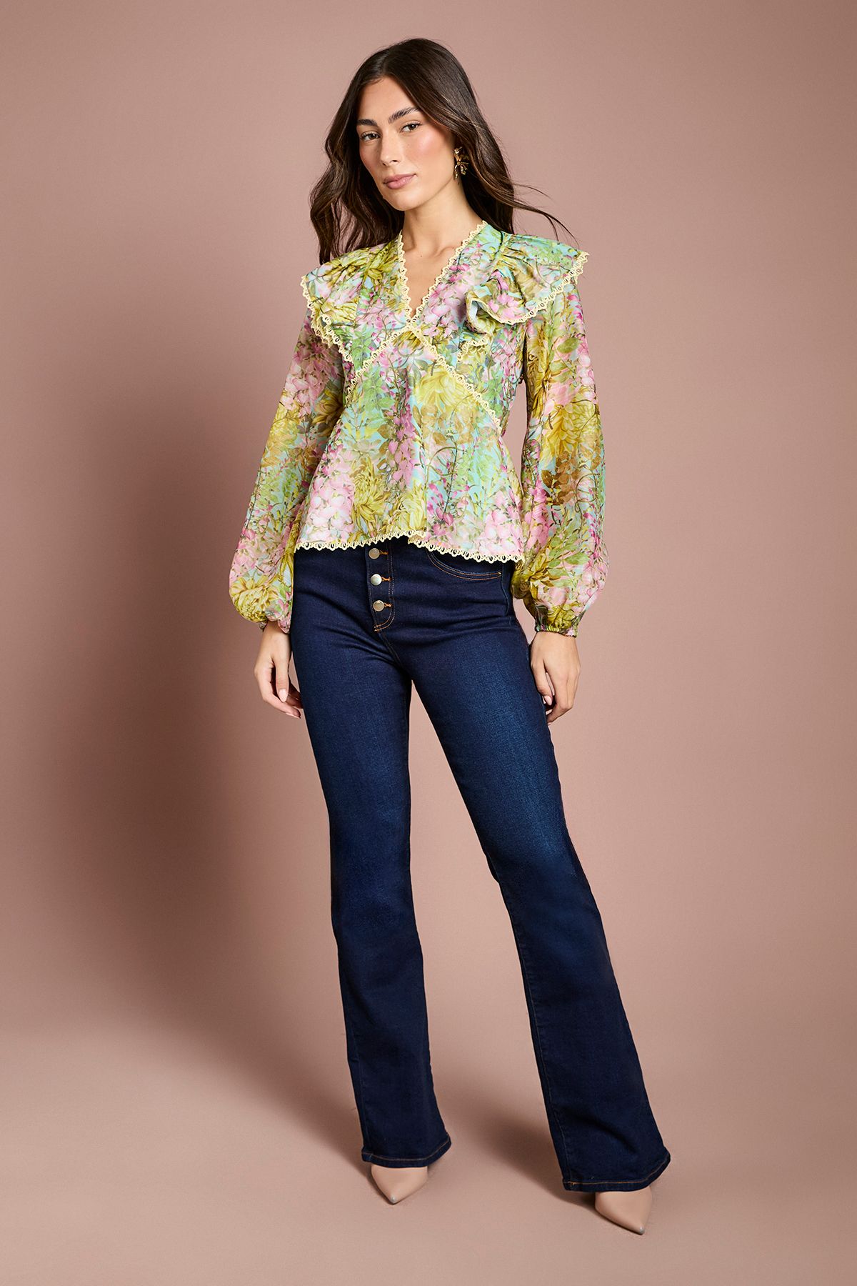 Coast Lace Trim V Neck Organza Blouse