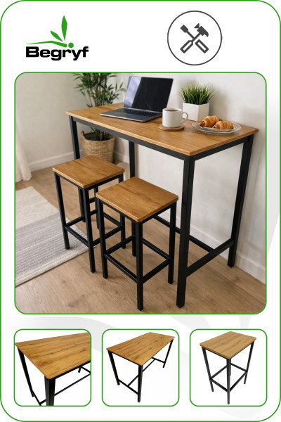 Stół kuchenny z hokerami barowy komplet olcha zestaw BEGRYF 120x60x90