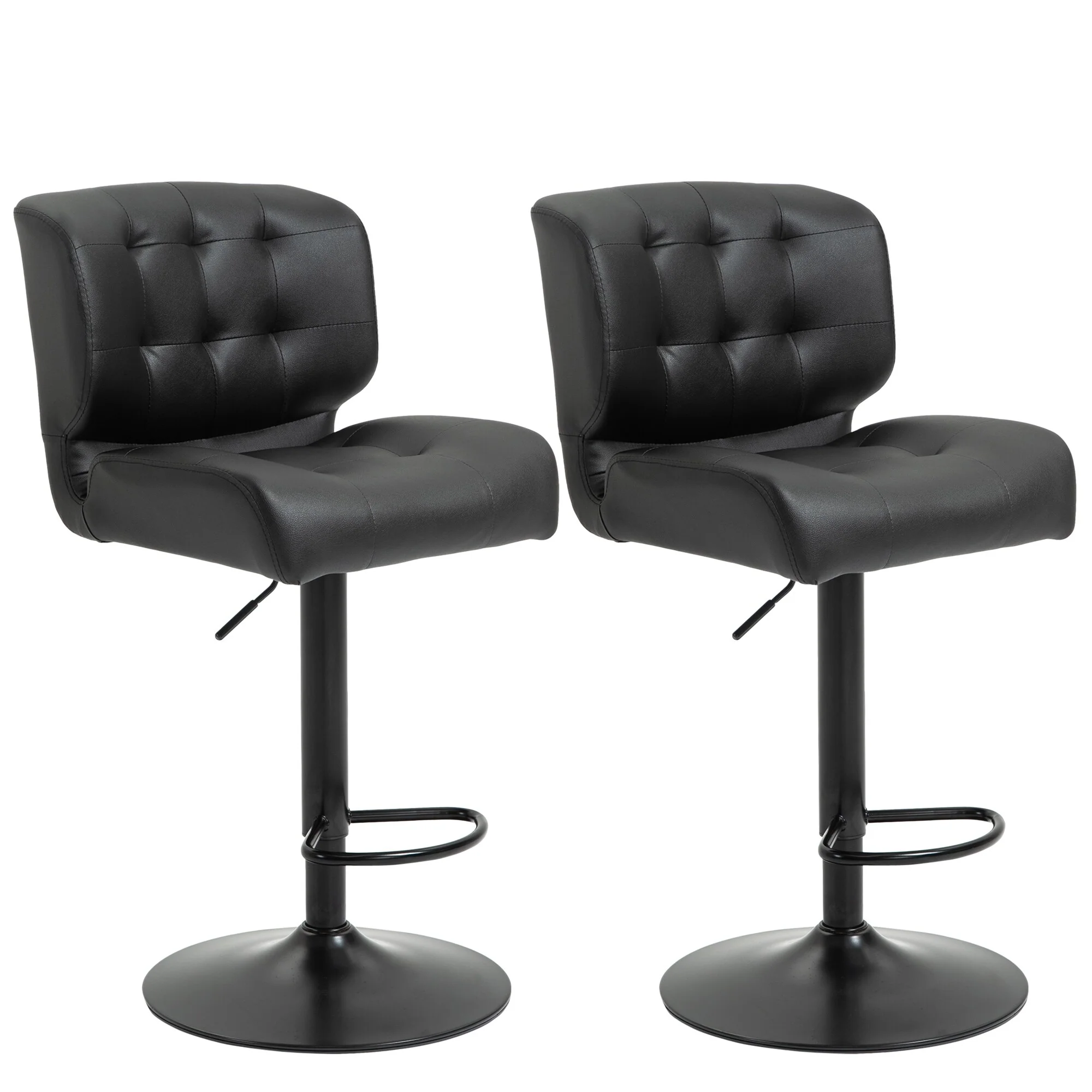 HOMCOM Set of 2 Bar Height Chairs with Adjustable Seat Height, Thick Padded Cushion and Metal Footrest for Home Bar